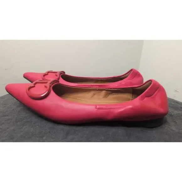 Carolina Herrera Red Leather Ballet Flats CH Logo Designer Shoes 7.5 - Picture 5 of 8